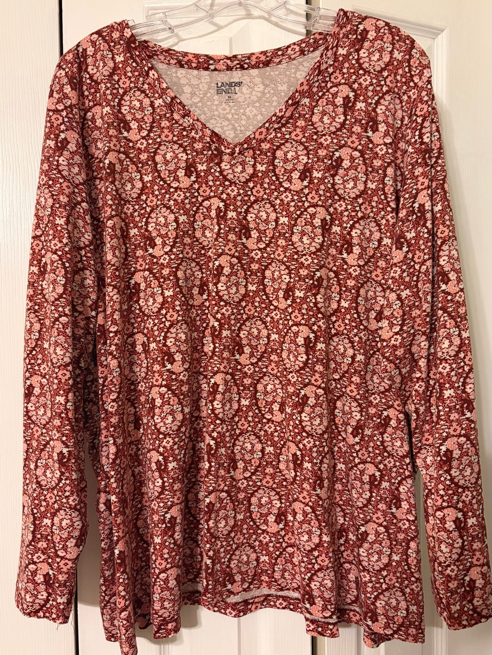Lands' End Floral V-Neck Long-Sleeve Top